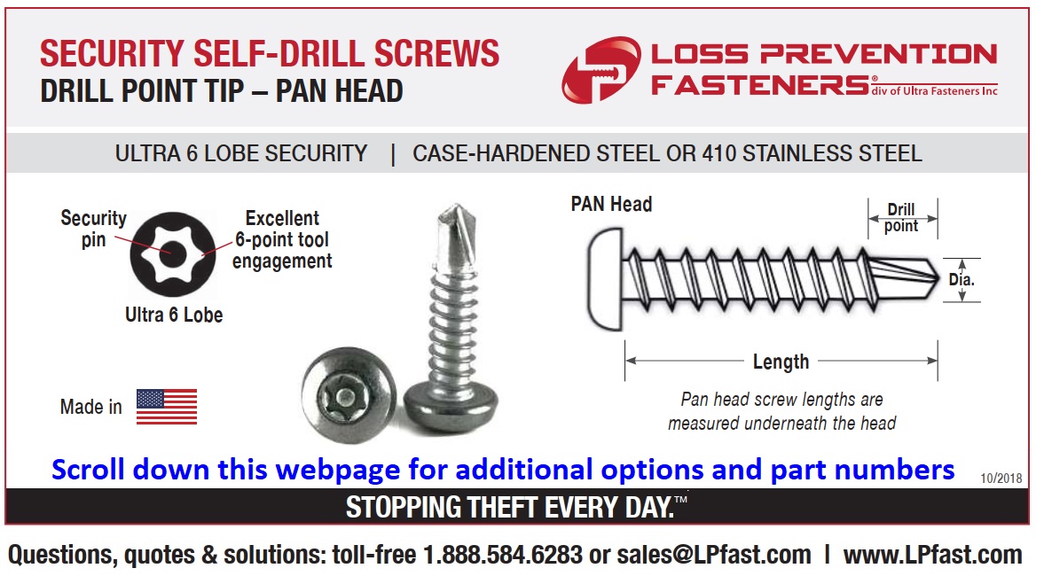 Drill Point Pan head Security screws