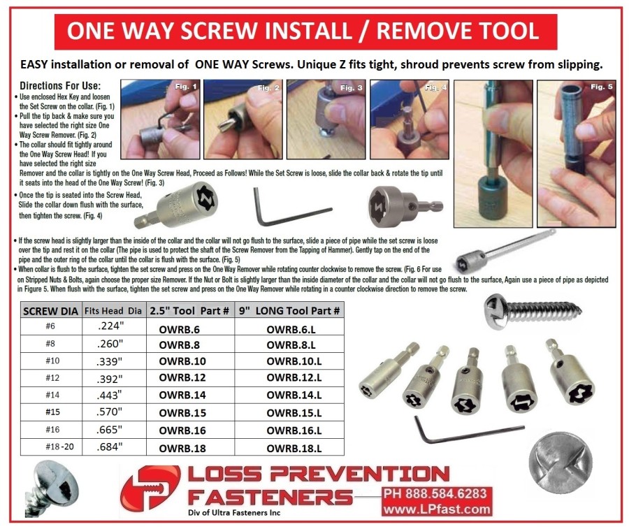 One Way Screw Removal Tool LPF One Way Security Screw Extractor