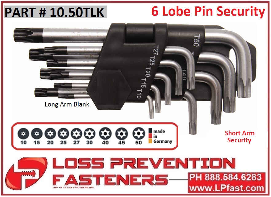 Torx Pin Security Allen Key Set Long Arm 10.50TLK