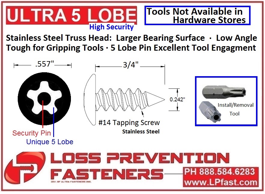 Ultra 5 Lobe Security screws