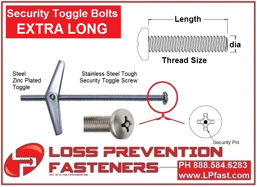 extra long toggle bolts tamper proof security